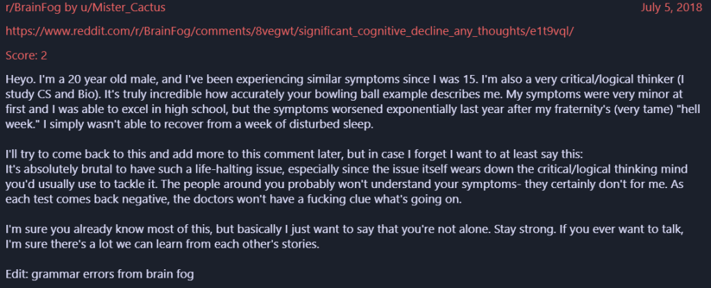 Luigi Mangione´s now-deleted Reddit posts related to brain-fog and brain disease 5